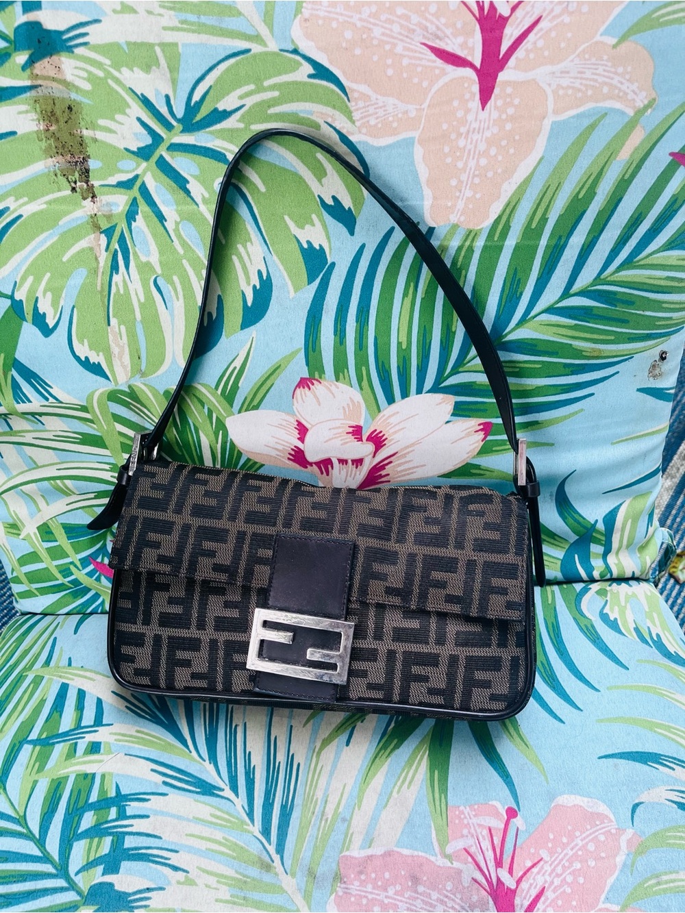 Fendi Monogram Canvas Shoulder Bag in Brown and Black